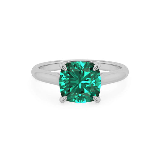 lab grown emerald cushion solitaire rings in sterling silver 