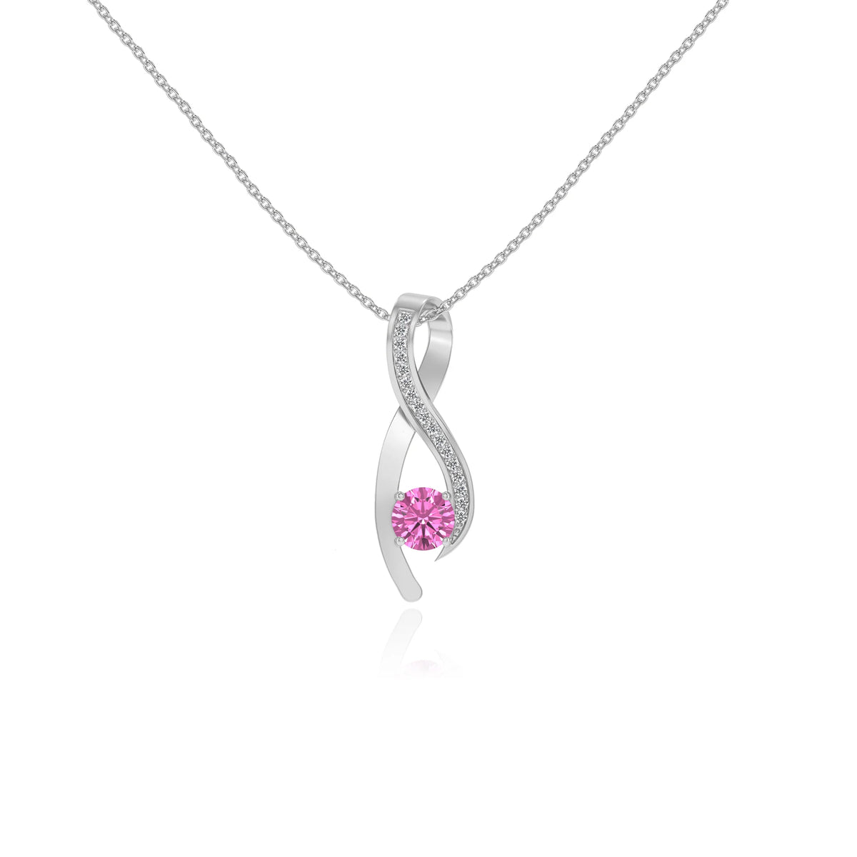 lab grown pink-sapphire round solitaire necklaces in white gold 