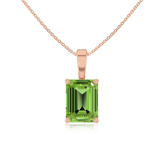natural peridot emerald cut solitaire necklaces in rose gold 