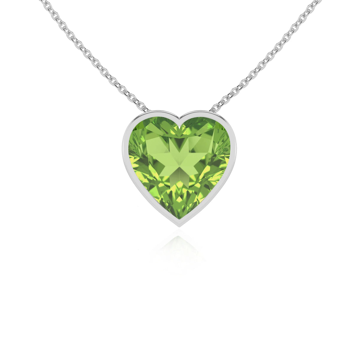 natural peridot heart solitaire necklaces in white gold 