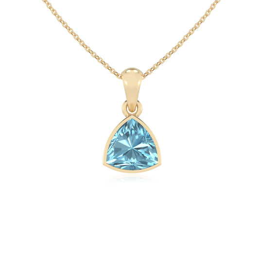 lab grown aquamarine trillion solitaire necklaces in yellow gold 