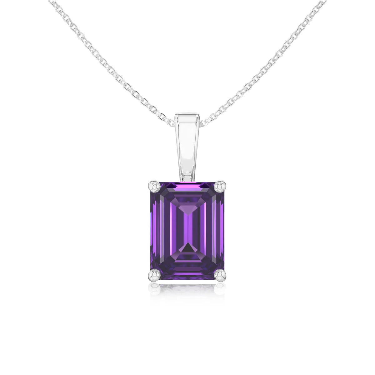 lab grown amethyst emerald cut solitaire necklaces in sterling silver 