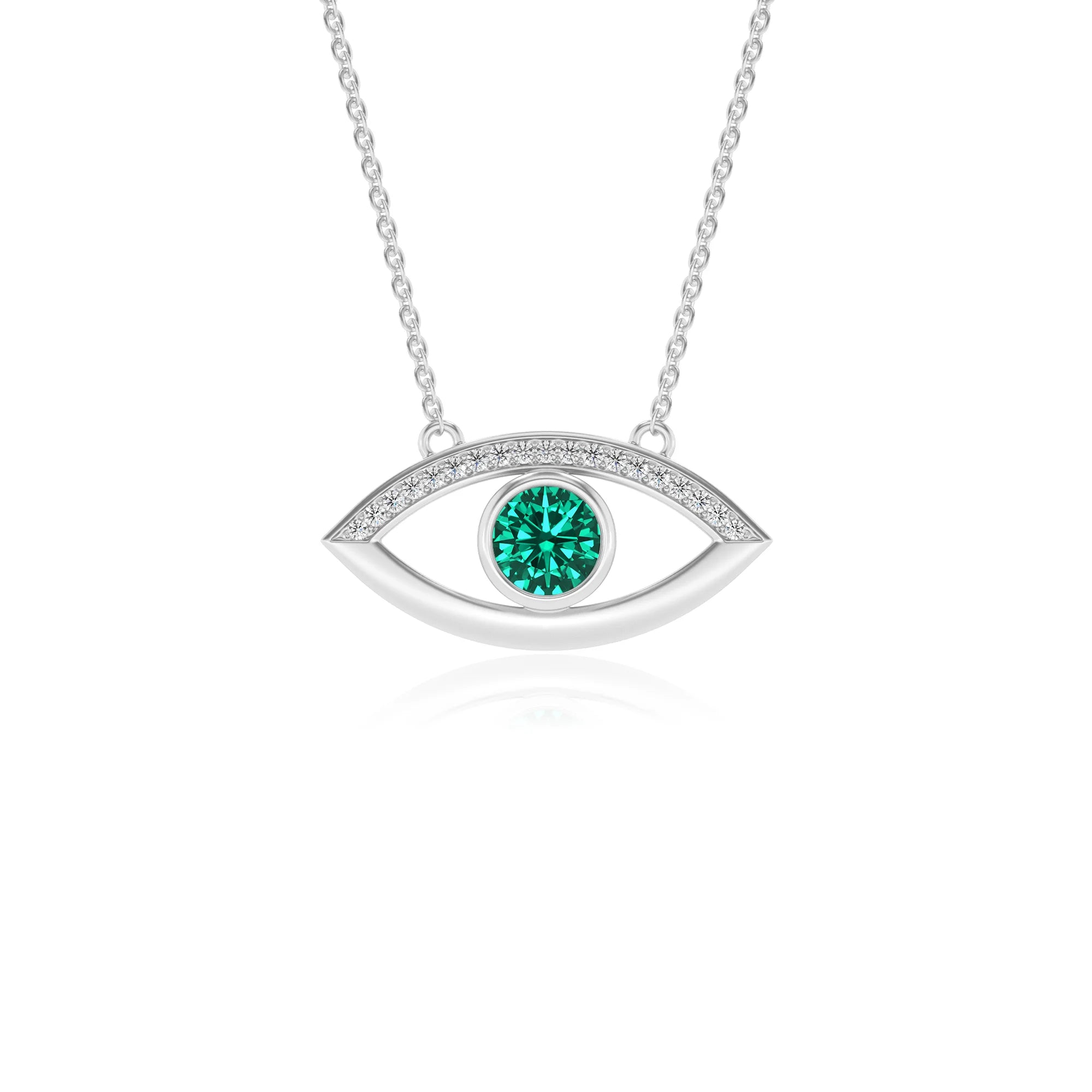 lab grown emerald round solitaire necklaces in sterling silver 