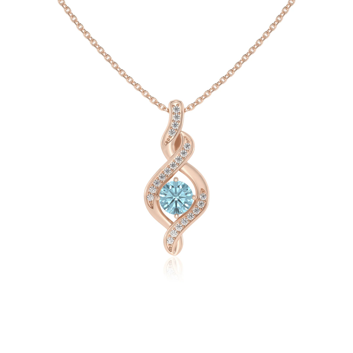 lab grown aquamarine round solitaire necklaces in rose gold 