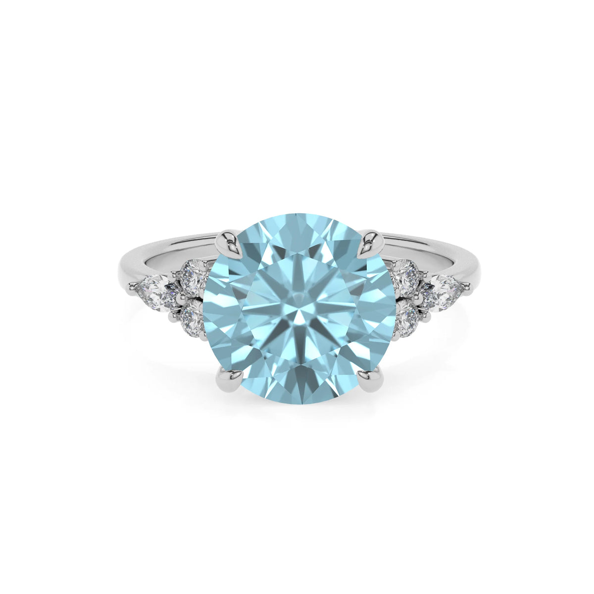 lab grown aquamarine round solitaire rings in platinum 