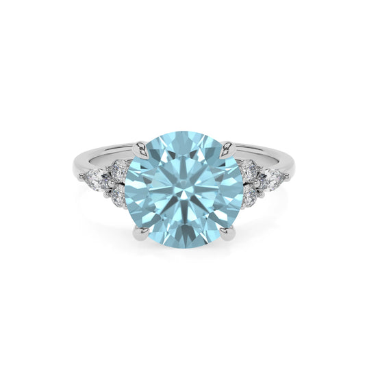 lab grown aquamarine round solitaire rings in platinum 