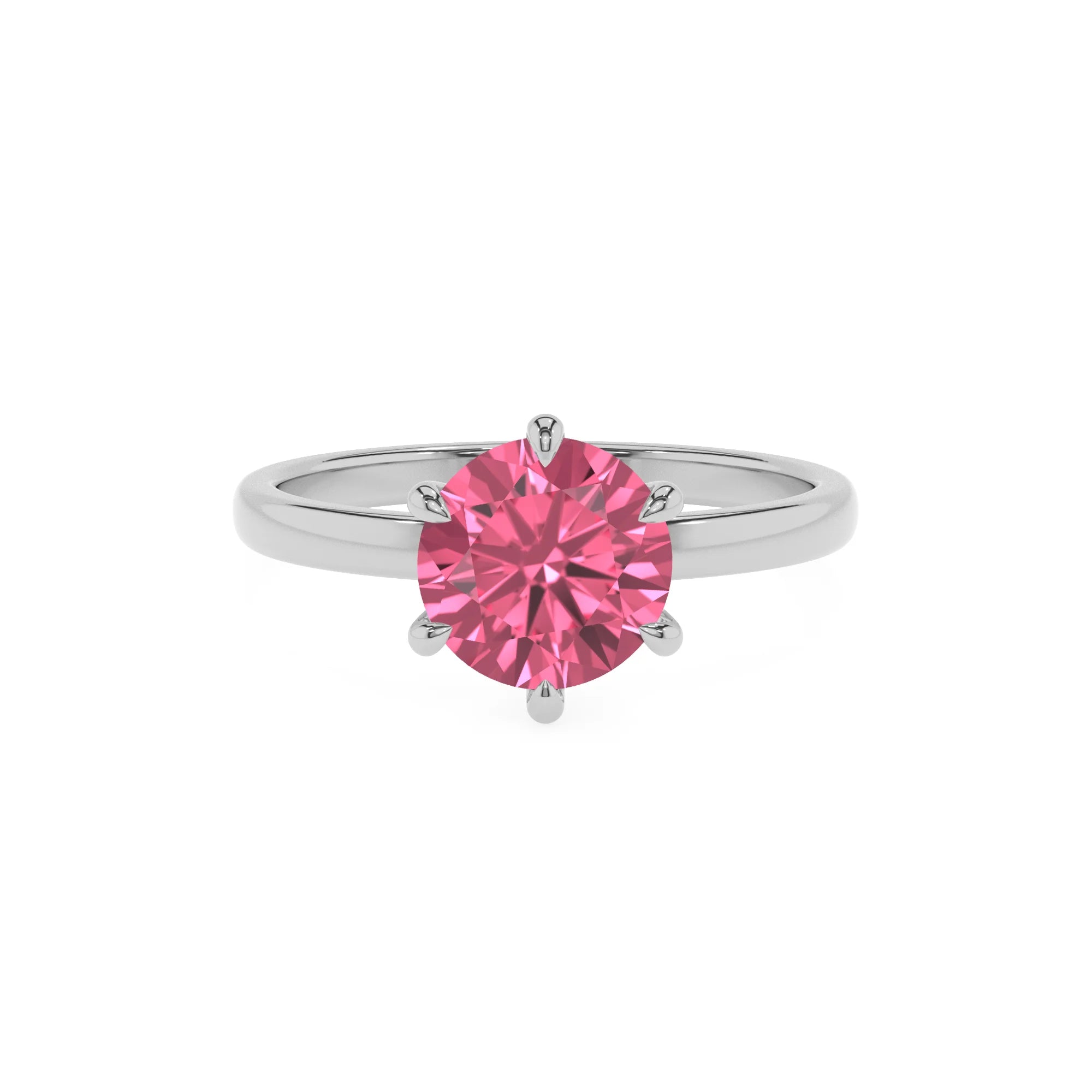 lab grown pink-tourmaline round solitaire rings in white gold 