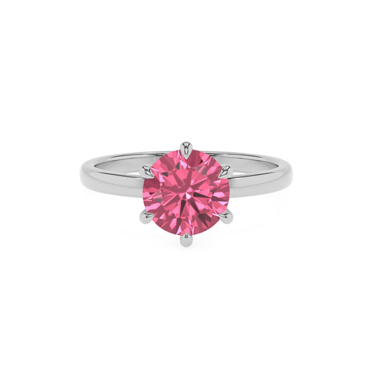 lab grown pink-tourmaline round solitaire rings in white gold 