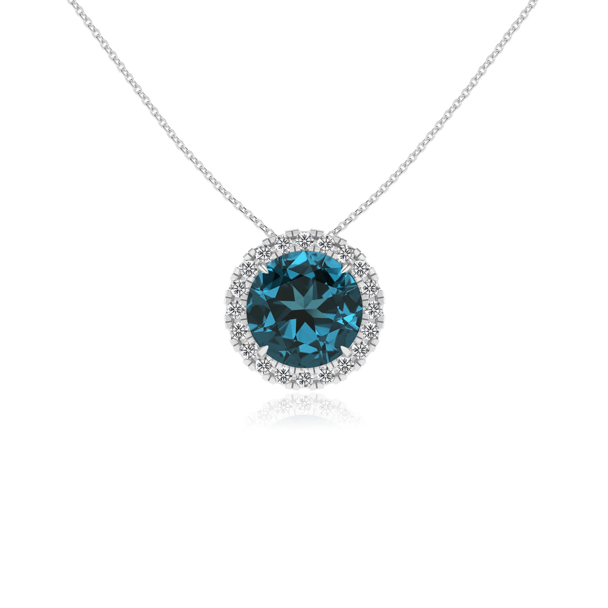 natural london blue topaz round solitaire necklaces in white gold 