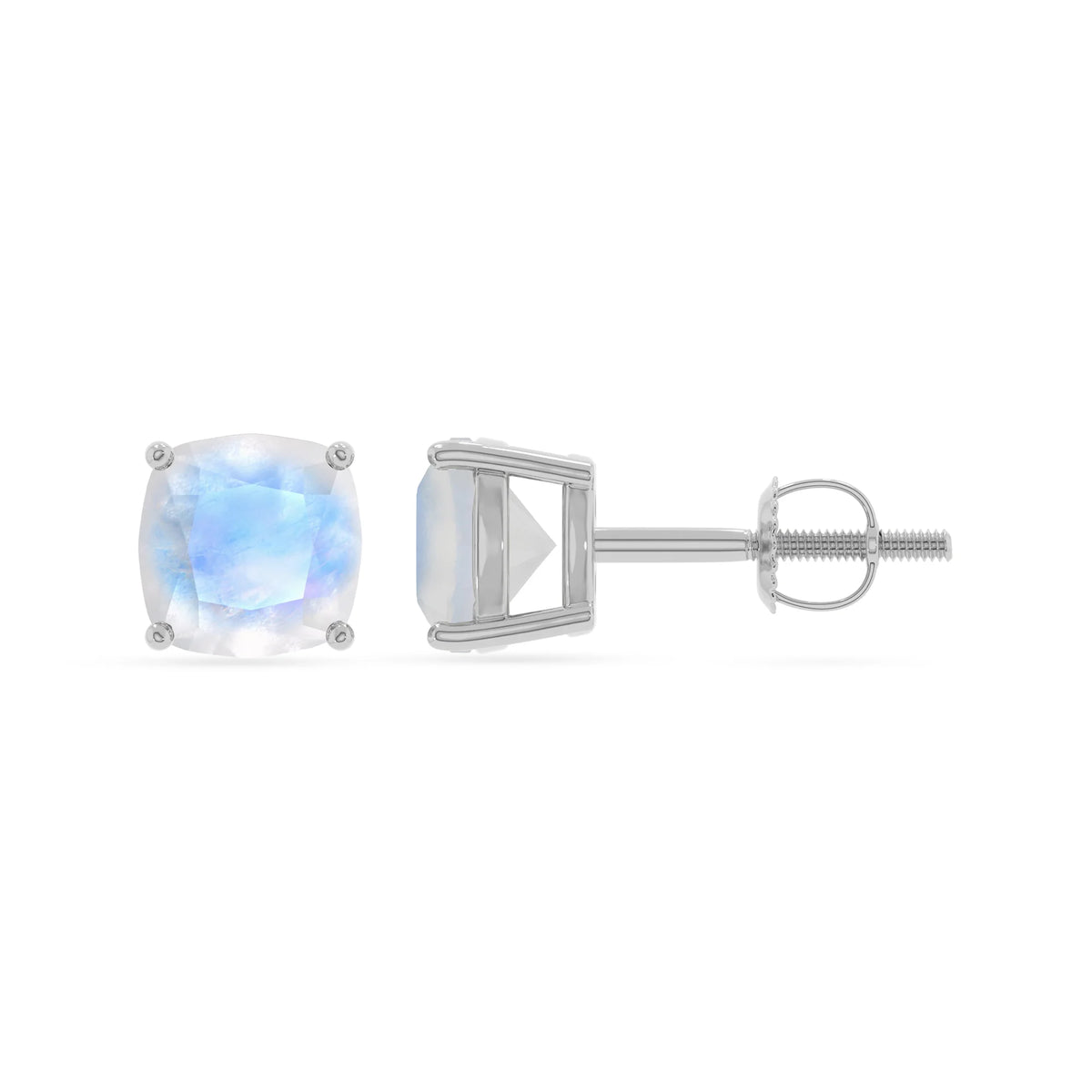 natural rainbow moonstone cushion stud earrings in platinum 