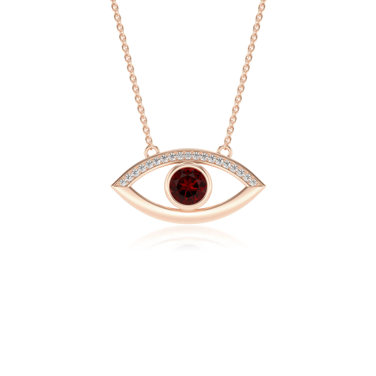 natural garnet round solitaire necklaces in rose gold 