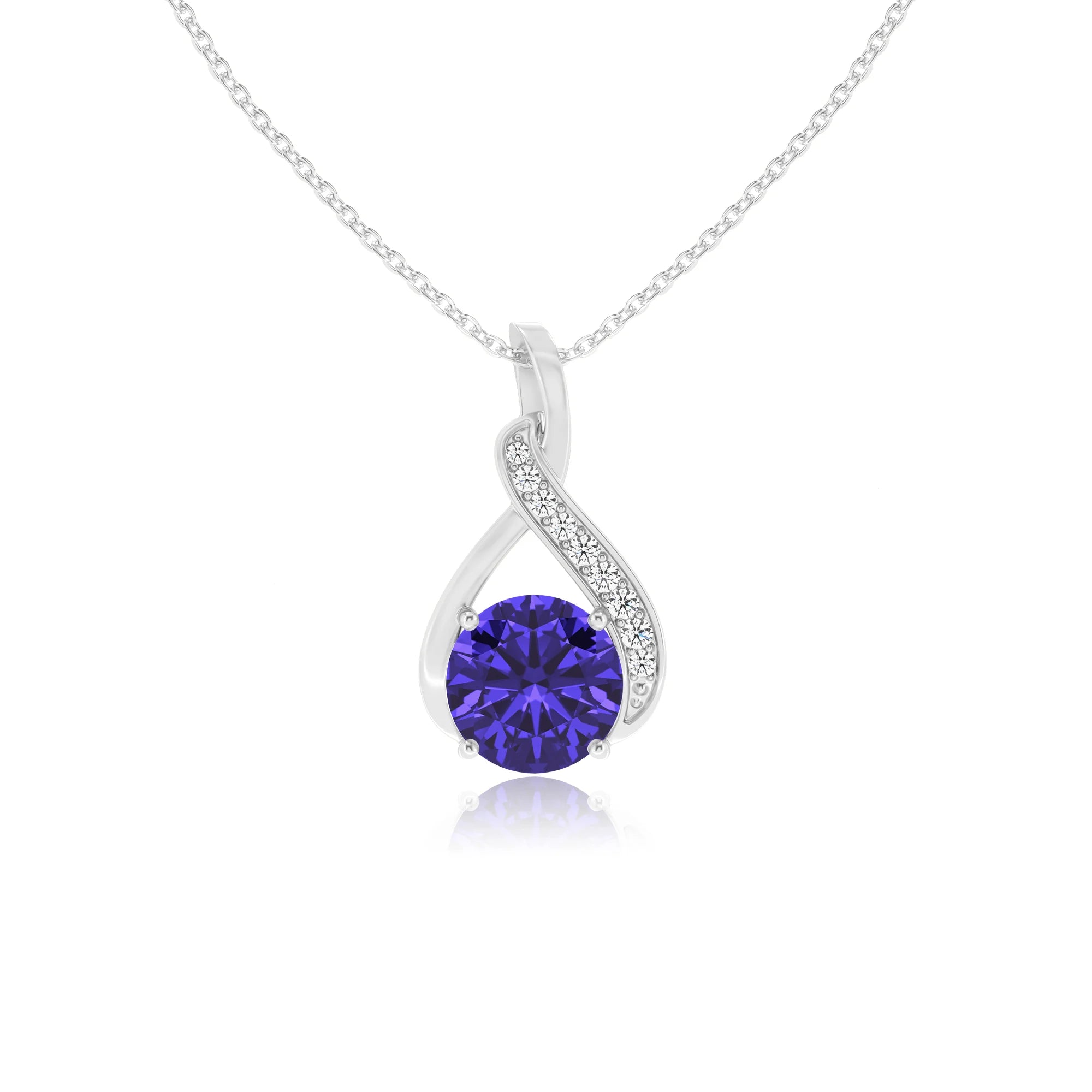 lab grown tanzanite round solitaire necklaces in white gold 