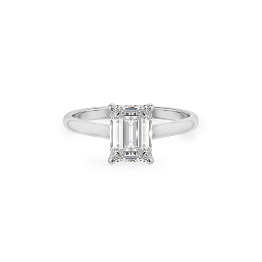 lab grown moissanite emerald cut solitaire rings in platinum 