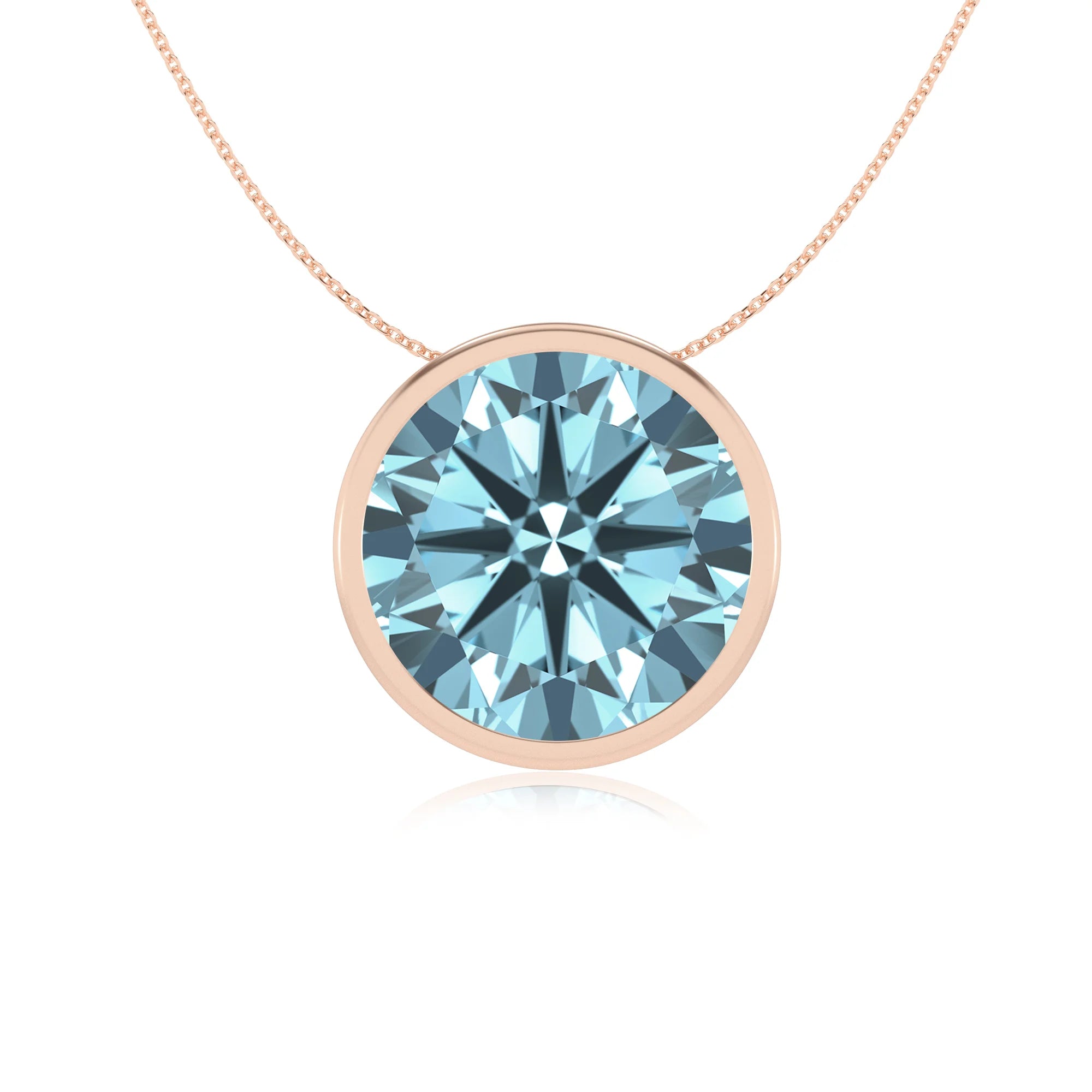 lab grown aquamarine round solitaire necklaces in rose gold 