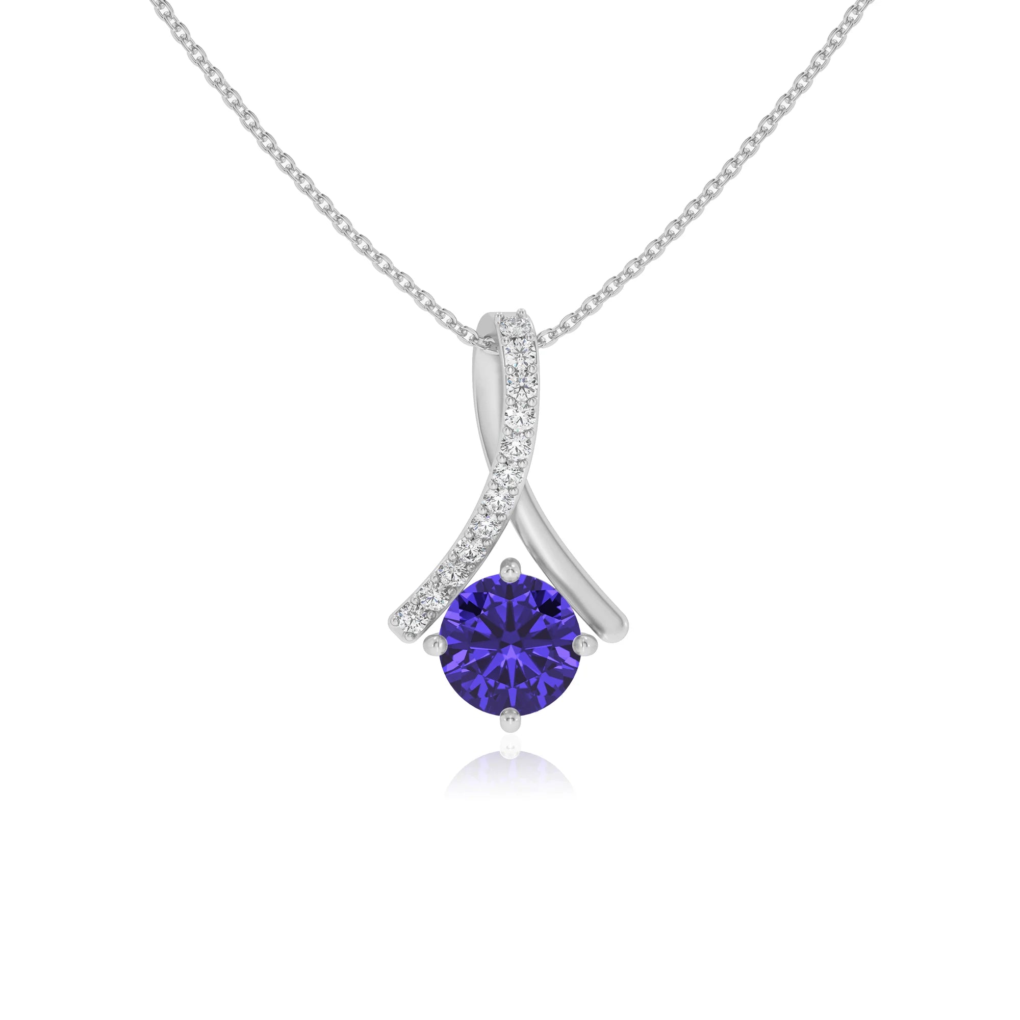lab grown tanzanite round solitaire necklaces in white gold 