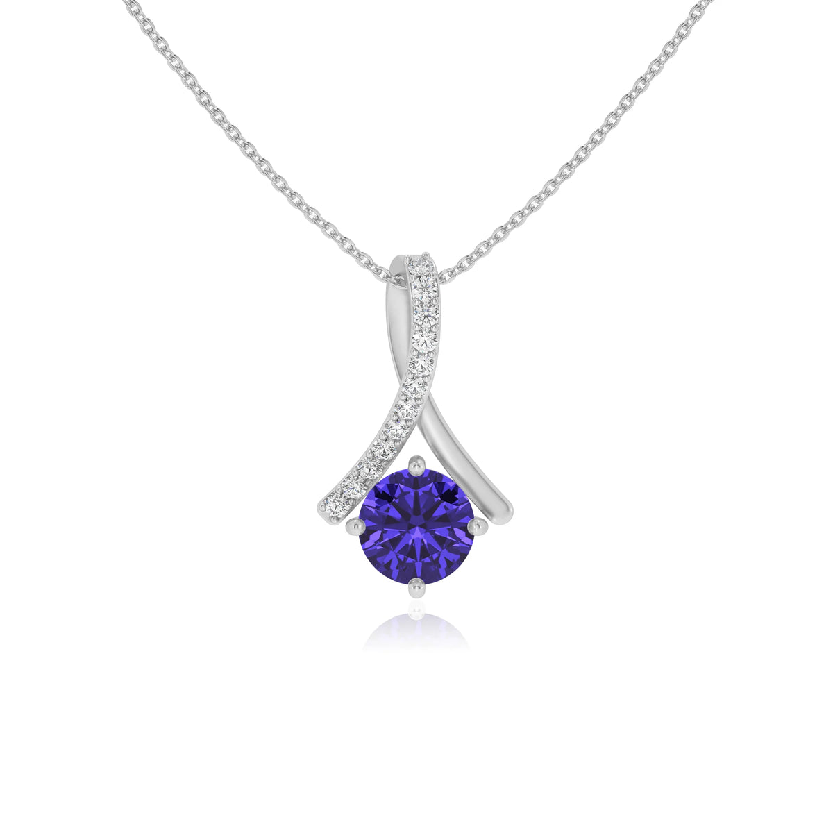 lab grown tanzanite round solitaire necklaces in white gold 