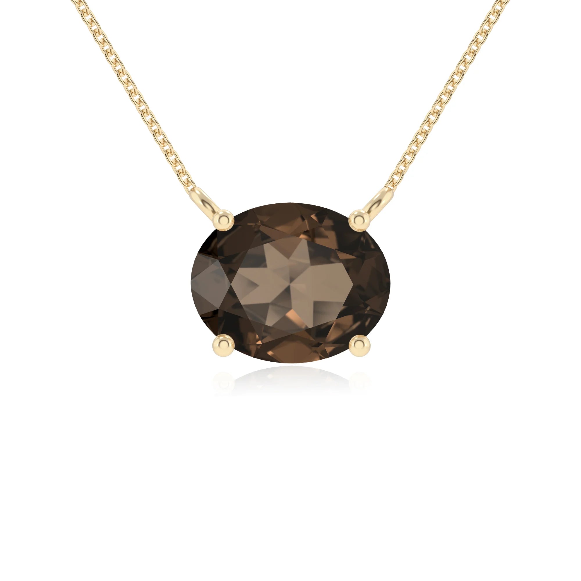 natural smoky-quartz oval solitaire necklaces in yellow gold 