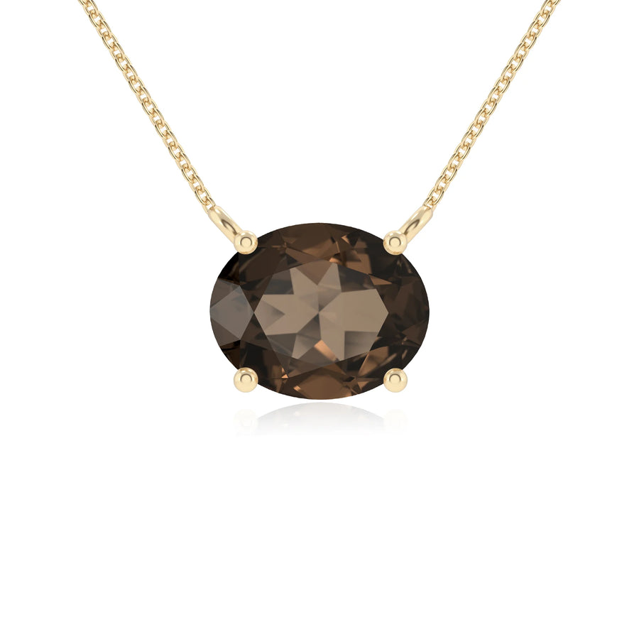 natural smoky-quartz oval solitaire necklaces in yellow gold 