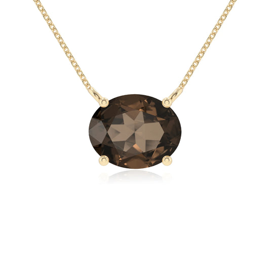 natural smoky-quartz oval solitaire necklaces in yellow gold 