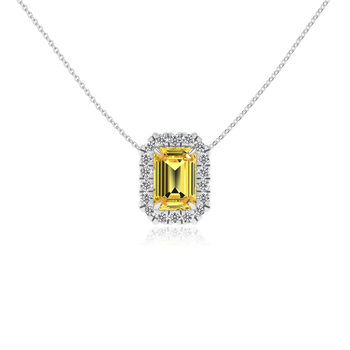 lab grown yellow sapphire emerald cut solitaire necklaces in platinum 