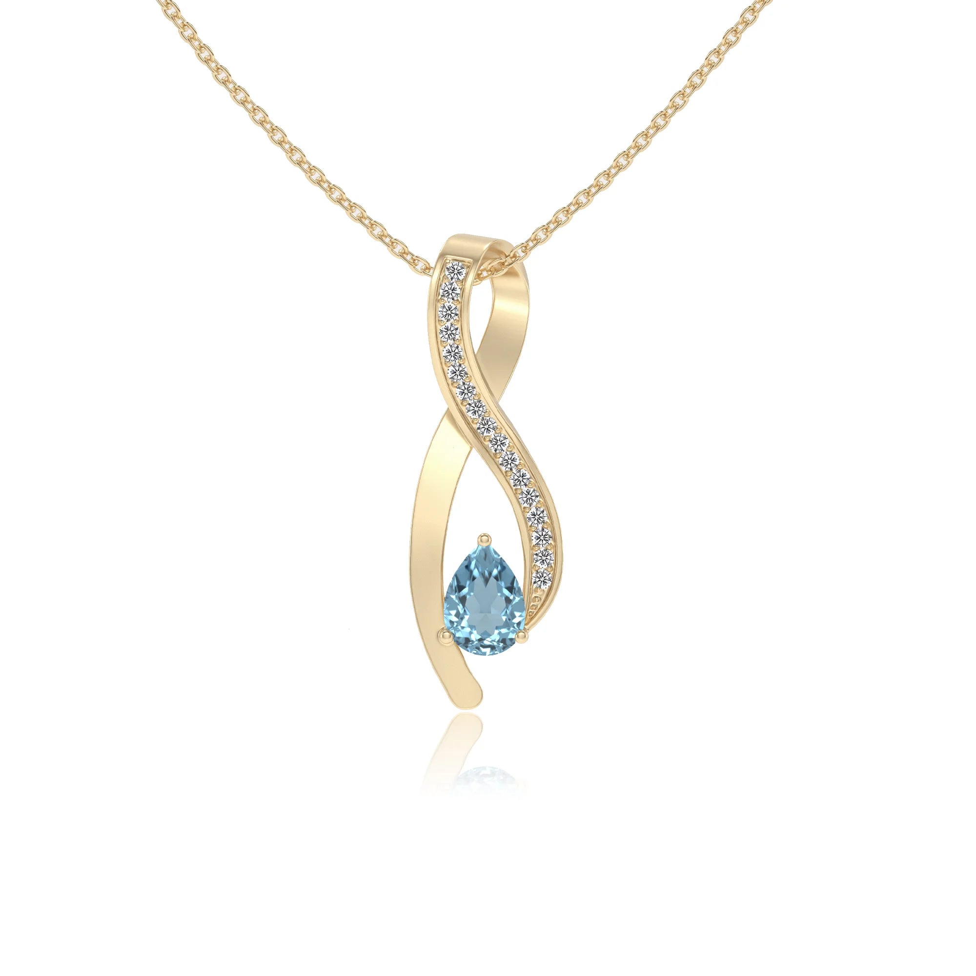 lab grown aquamarine pear solitaire necklaces in yellow gold 