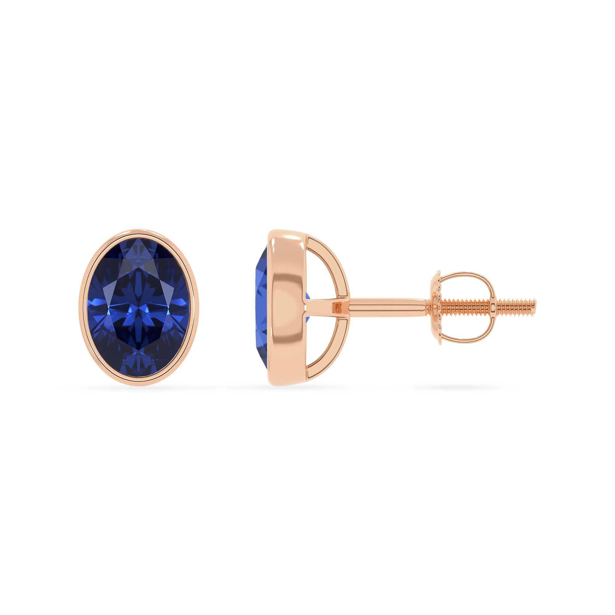 lab grown blue sapphire oval stud earrings in rose gold 