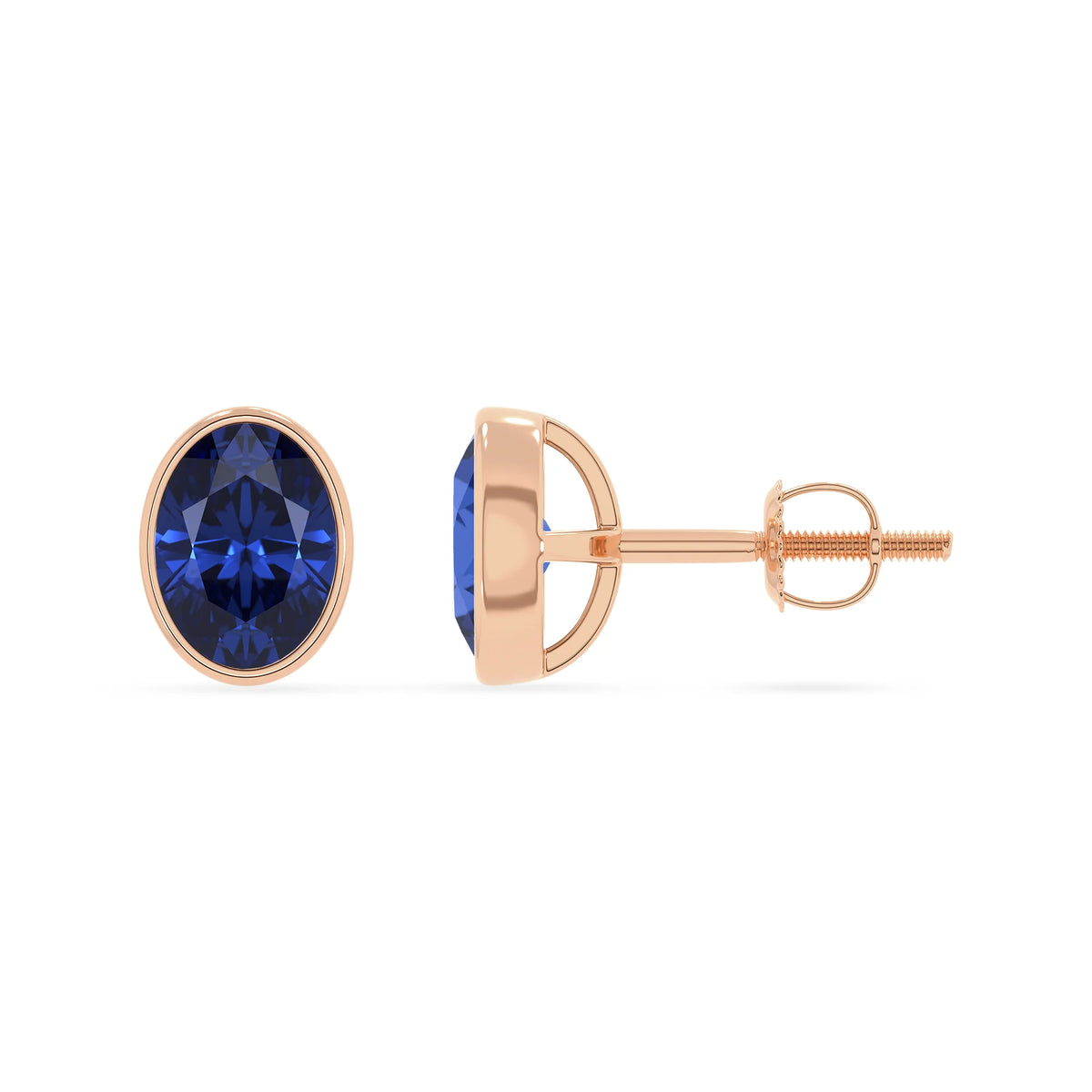 lab grown blue sapphire oval stud earrings in rose gold 