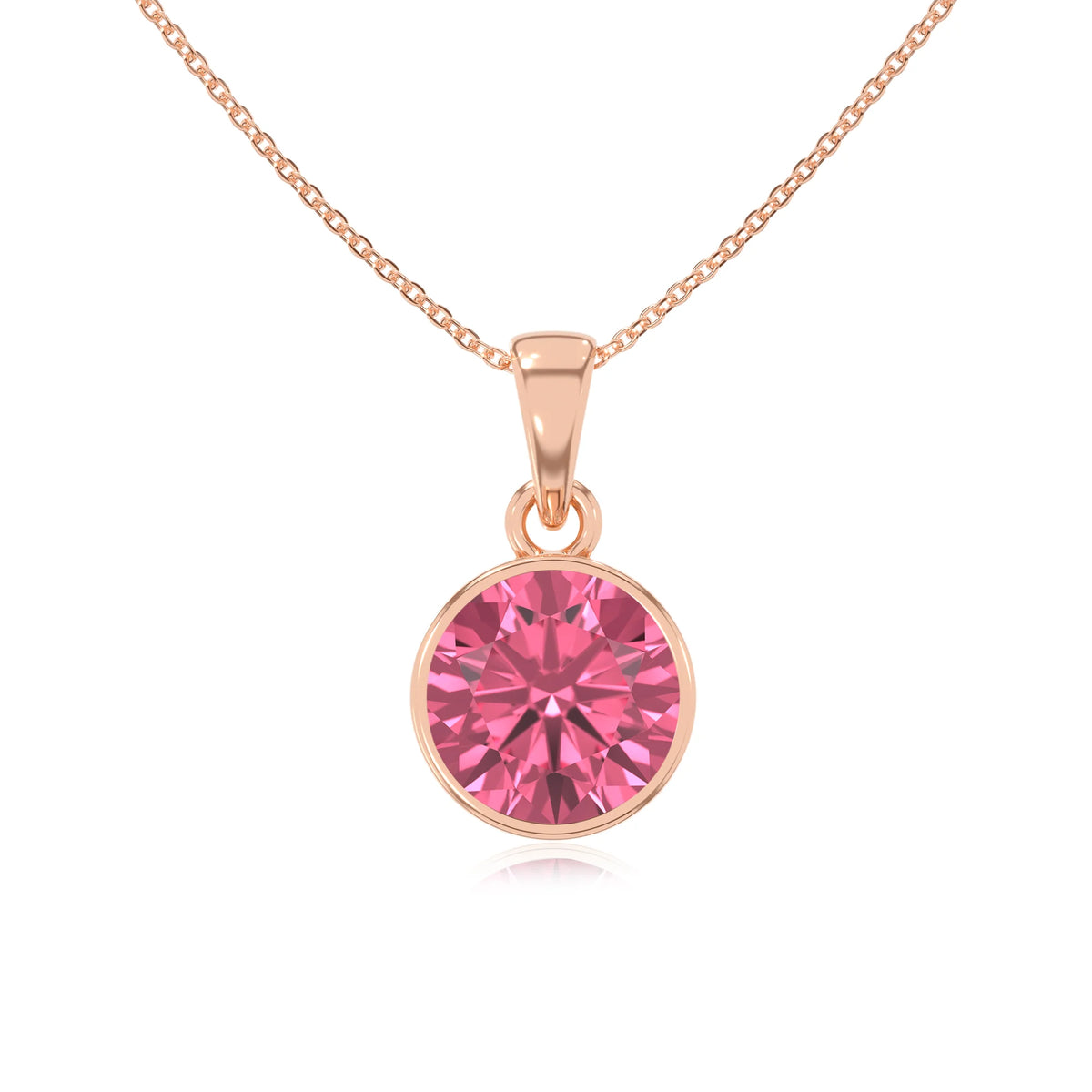 lab grown pink-tourmaline round solitaire necklaces in rose gold 