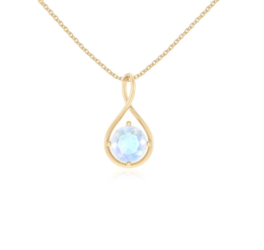 natural rainbow-moonstone round solitaire necklaces in yellow gold 