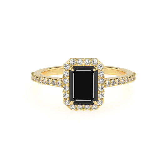 natural black-onyx emerald cut solitaire rings in yellow gold 