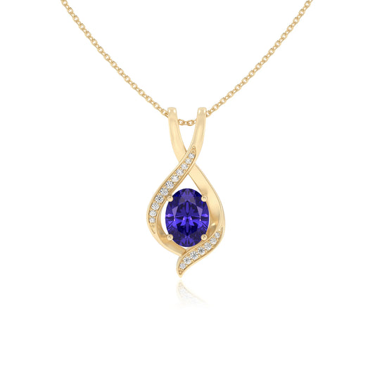 lab grown tanzanite oval solitaire necklaces in yellow gold 