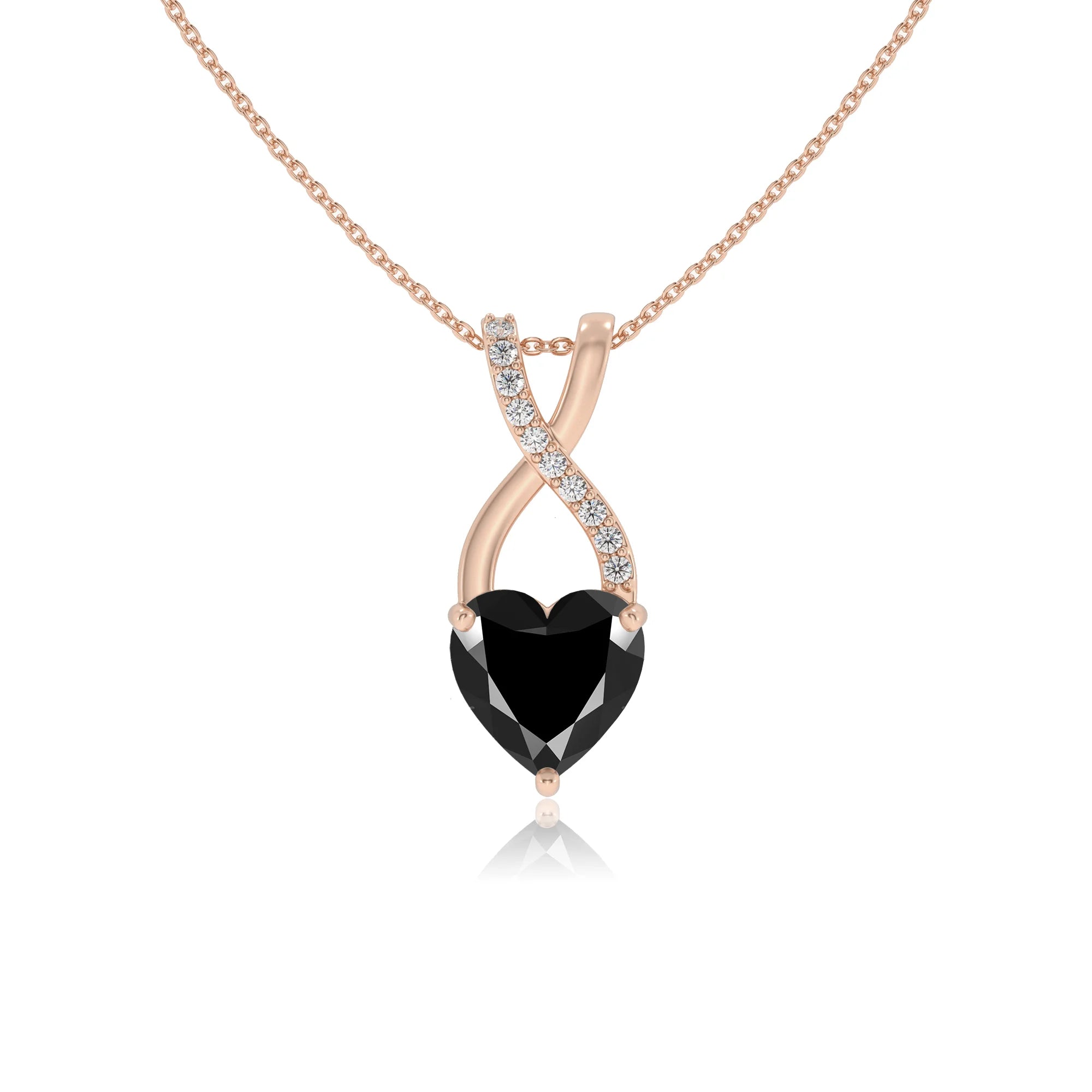 natural black-onyx heart solitaire necklaces in rose gold 