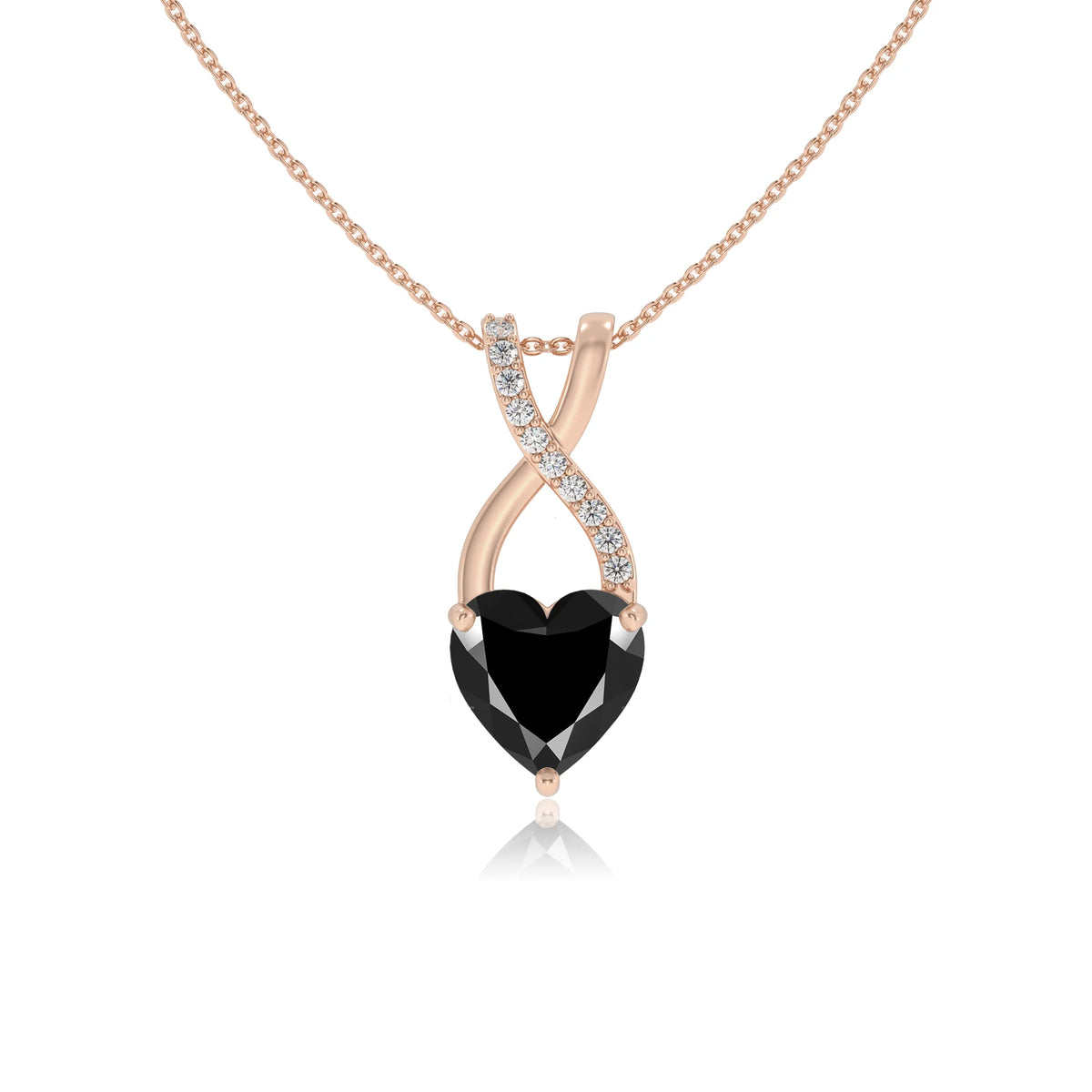 natural black-onyx heart solitaire necklaces in rose gold 