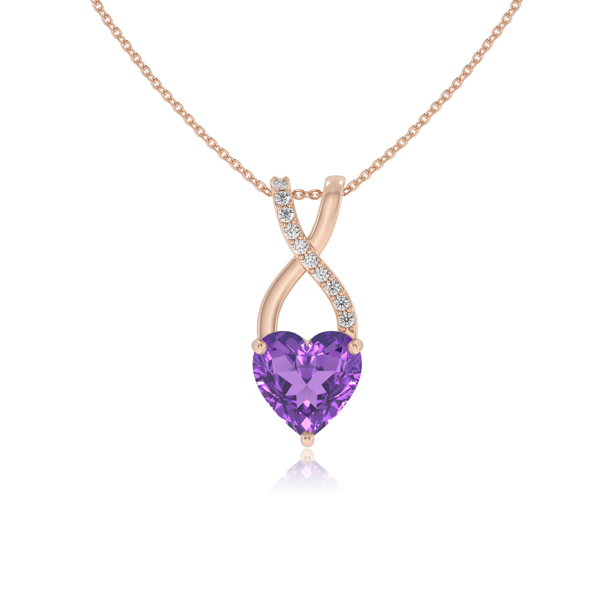 lab grown amethyst heart solitaire necklaces in rose gold 
