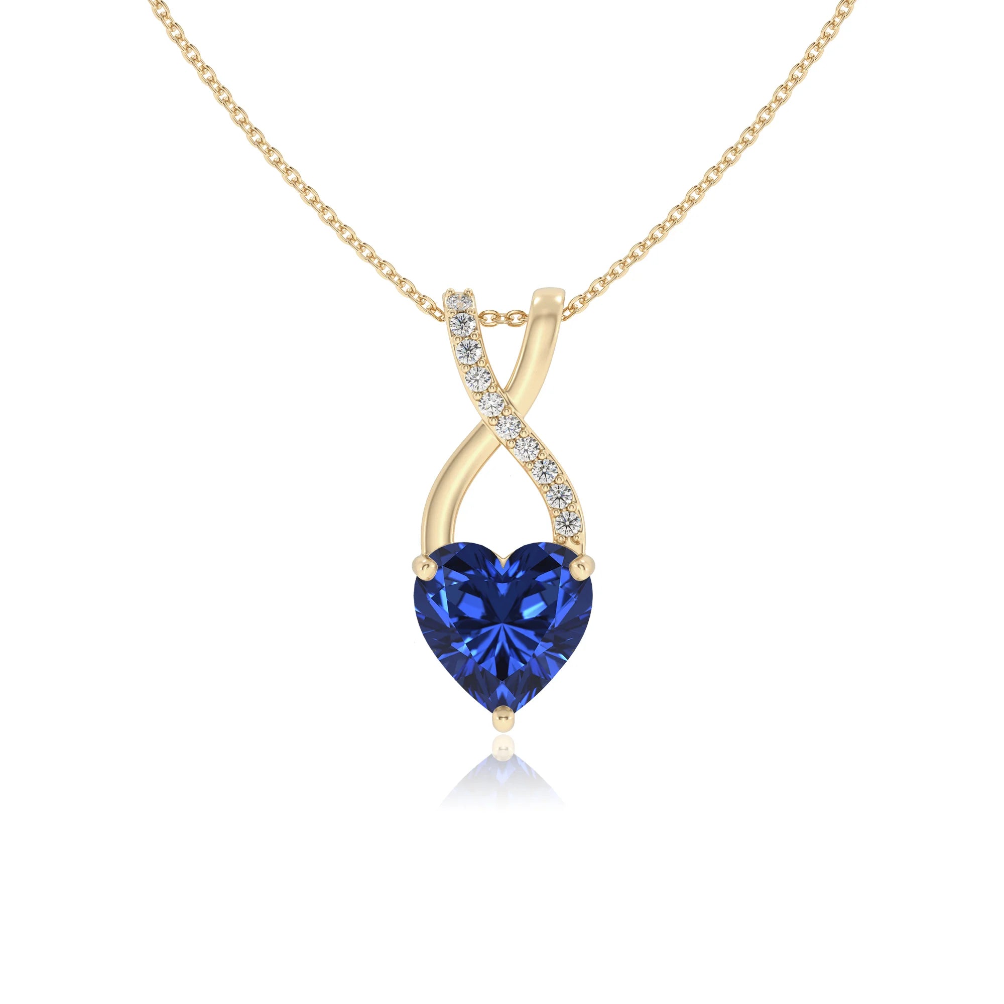 lab grown blue-sapphire heart solitaire necklaces in yellow gold 