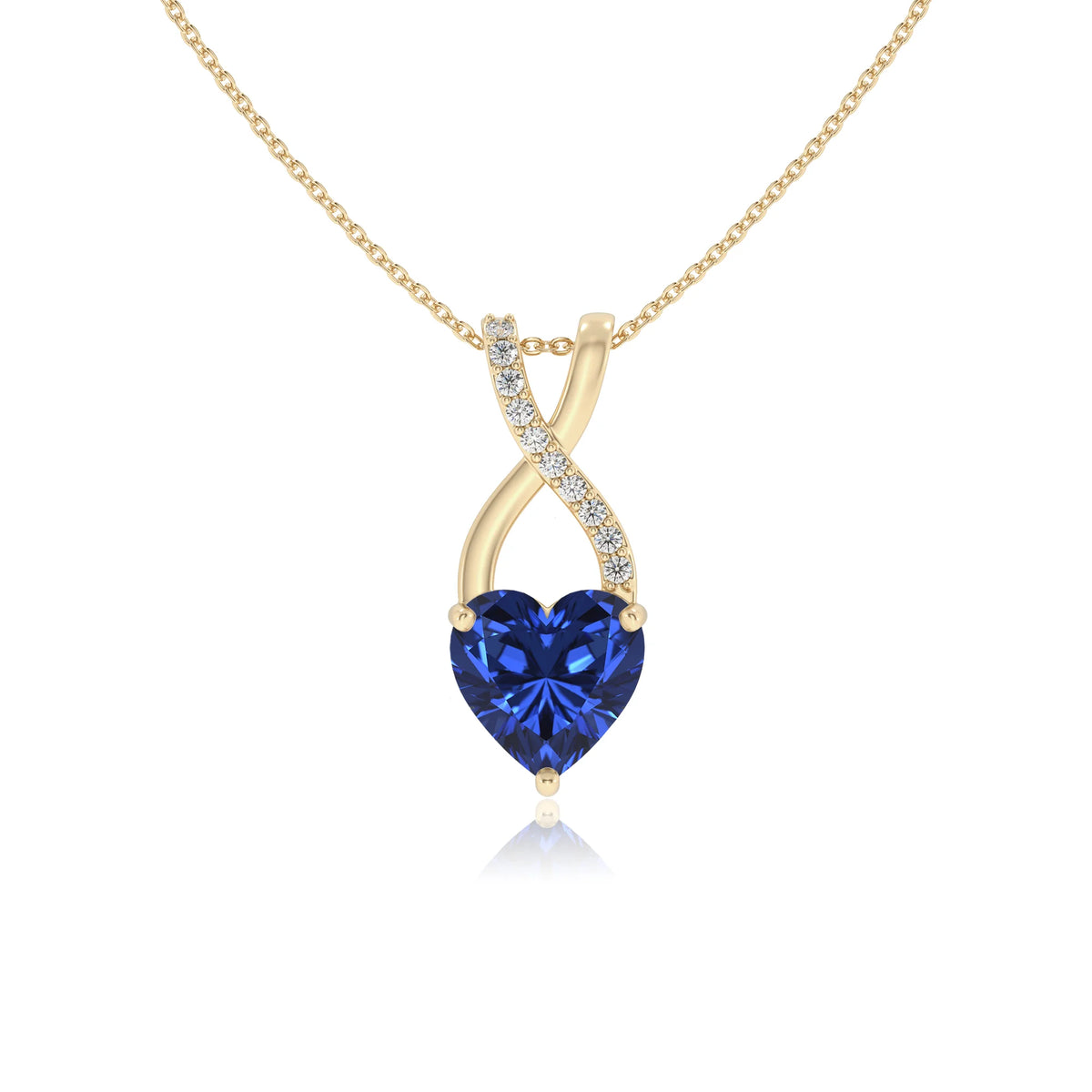 lab grown blue-sapphire heart solitaire necklaces in yellow gold 
