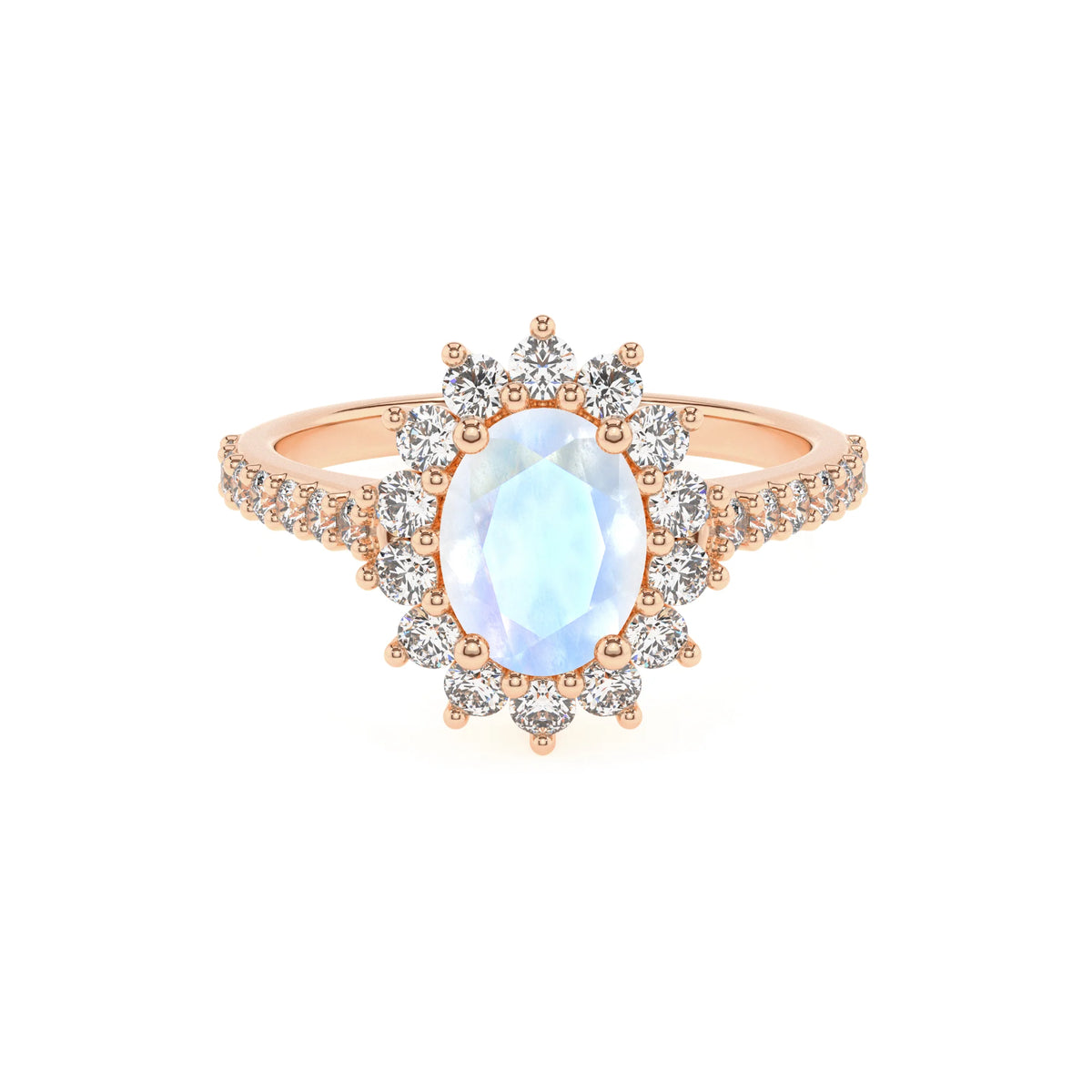 natural rainbow-moonstone oval solitaire rings in rose gold 