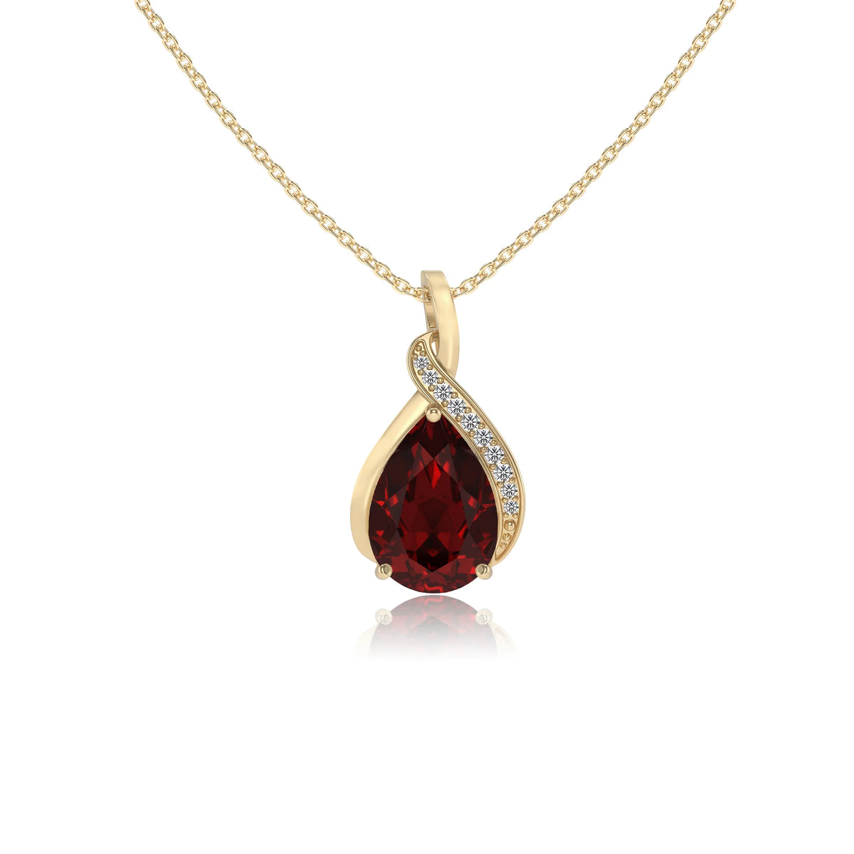 natural garnet pear solitaire necklaces in yellow gold 