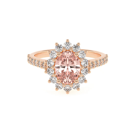 lab grown morganite oval solitaire rings in rose gold 