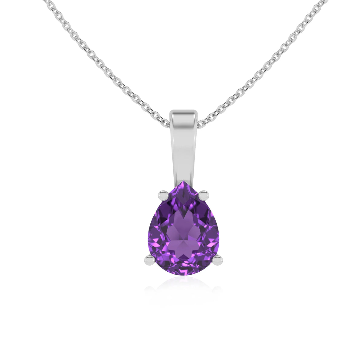 lab grown amethyst pear solitaire necklaces in sterling silver 