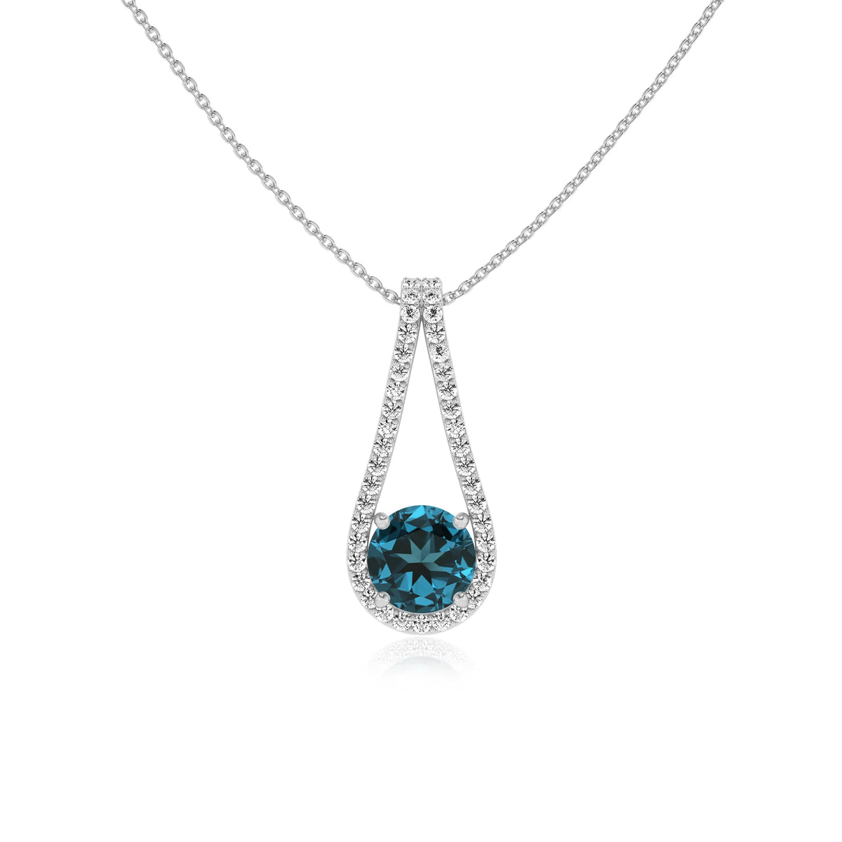 natural london-blue-topaz round solitaire v-bale necklaces in platinum 