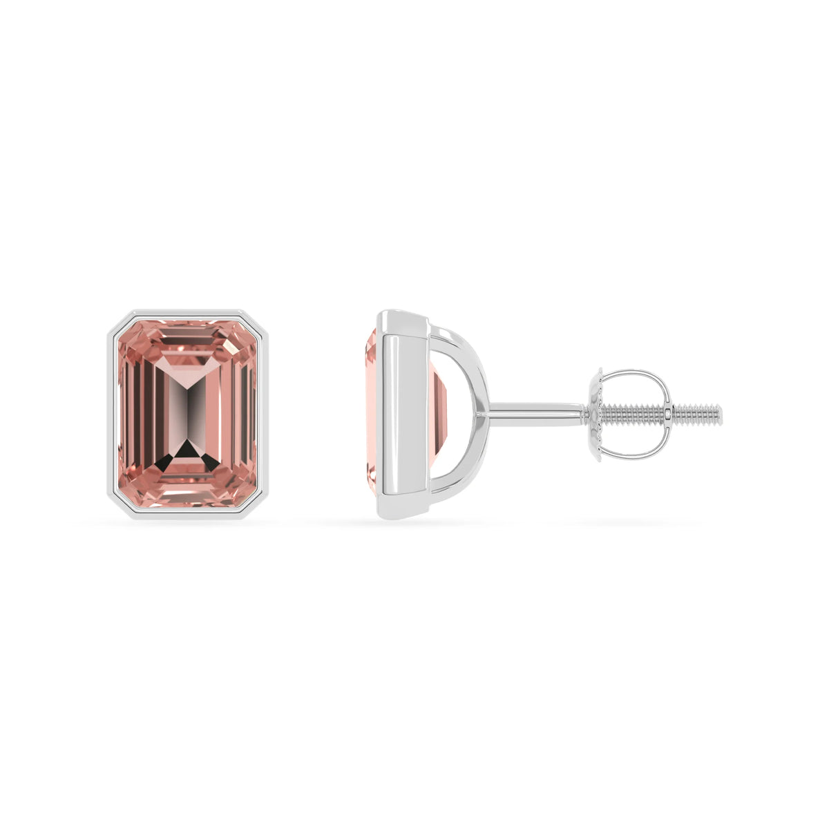 Lab Grown Morganite Emerald-Cut Solitaire Stud Earrings