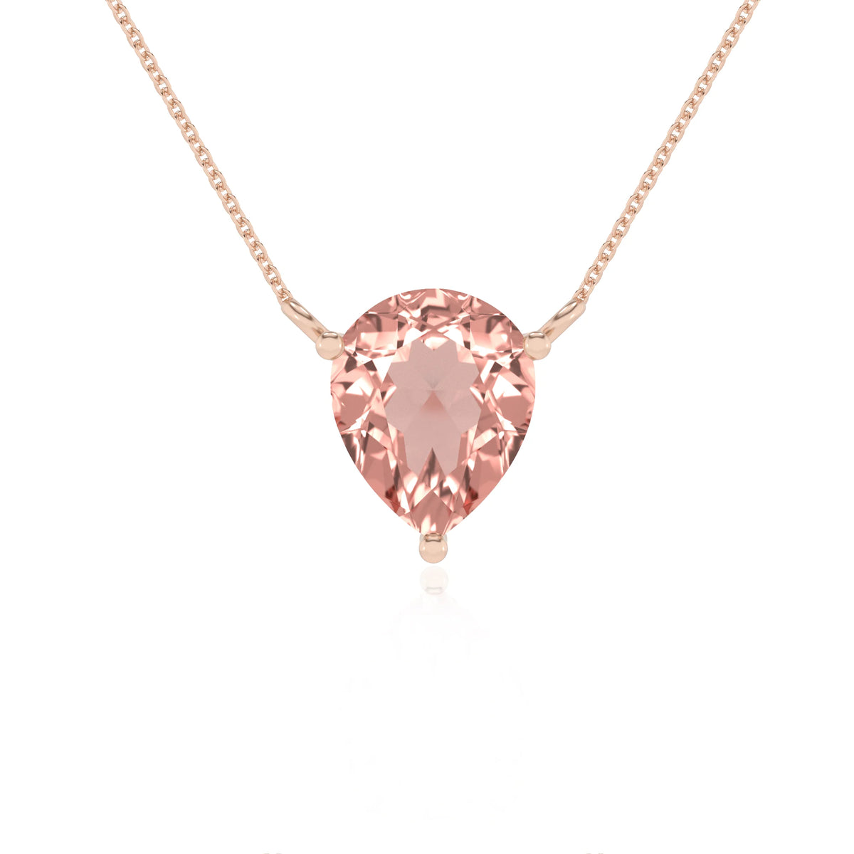 lab grown morganite pear solitaire necklaces in rose gold 
