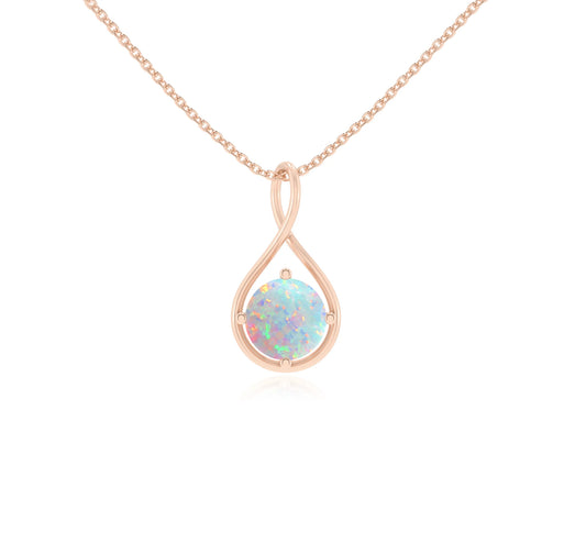 lab grown opal round solitaire necklaces in rose gold 