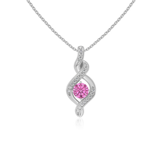lab grown pink-sapphire round solitaire necklaces in white gold 