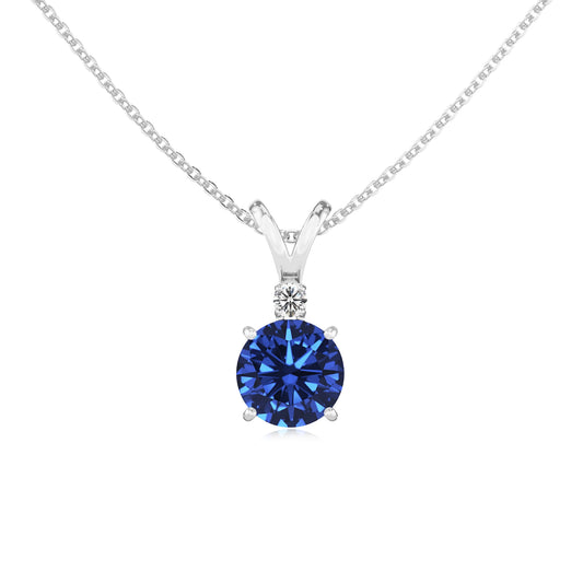 lab grown blue-sapphire round solitaire v-bale necklaces in sterling silver 