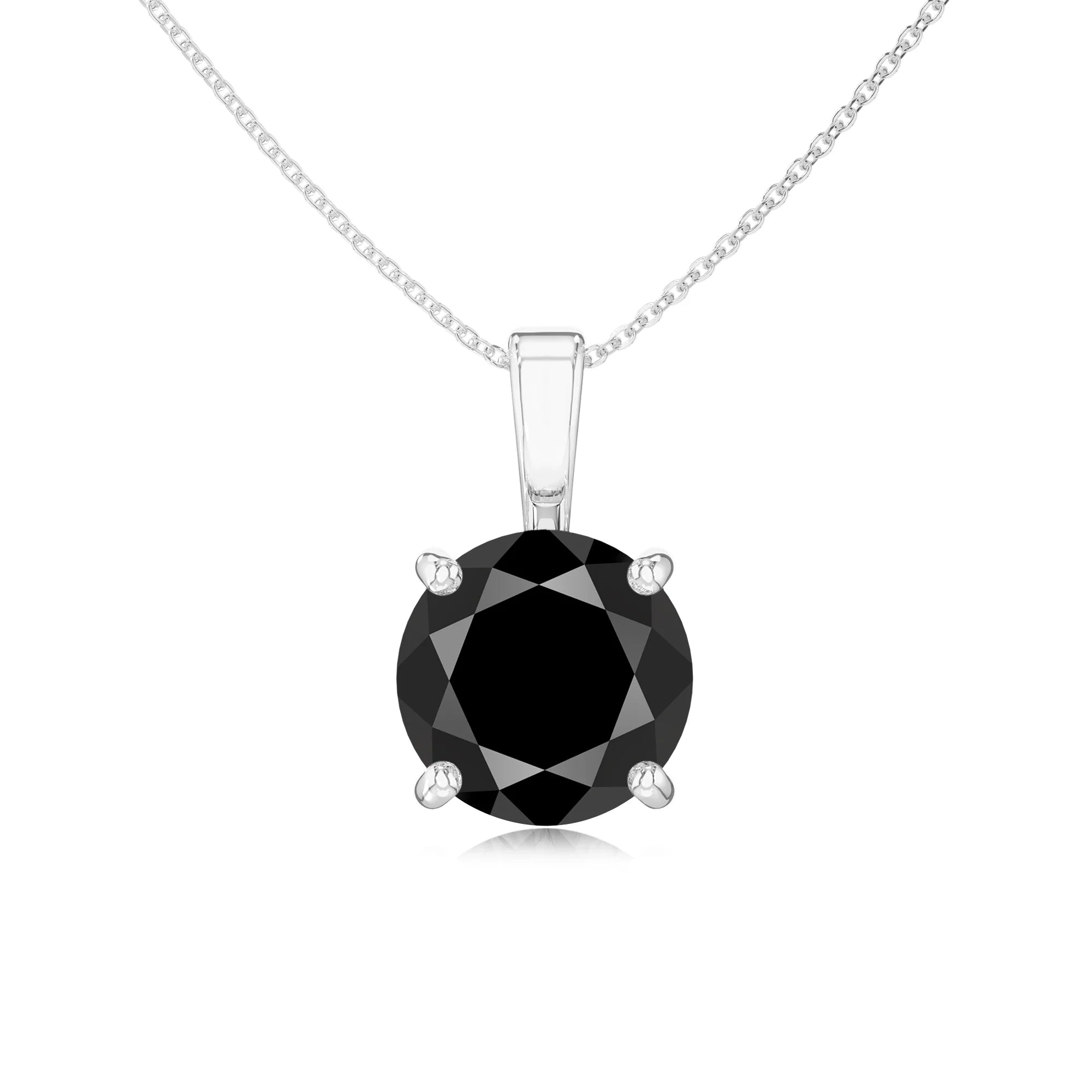 natural black-onyx round solitaire necklaces in sterling silver 