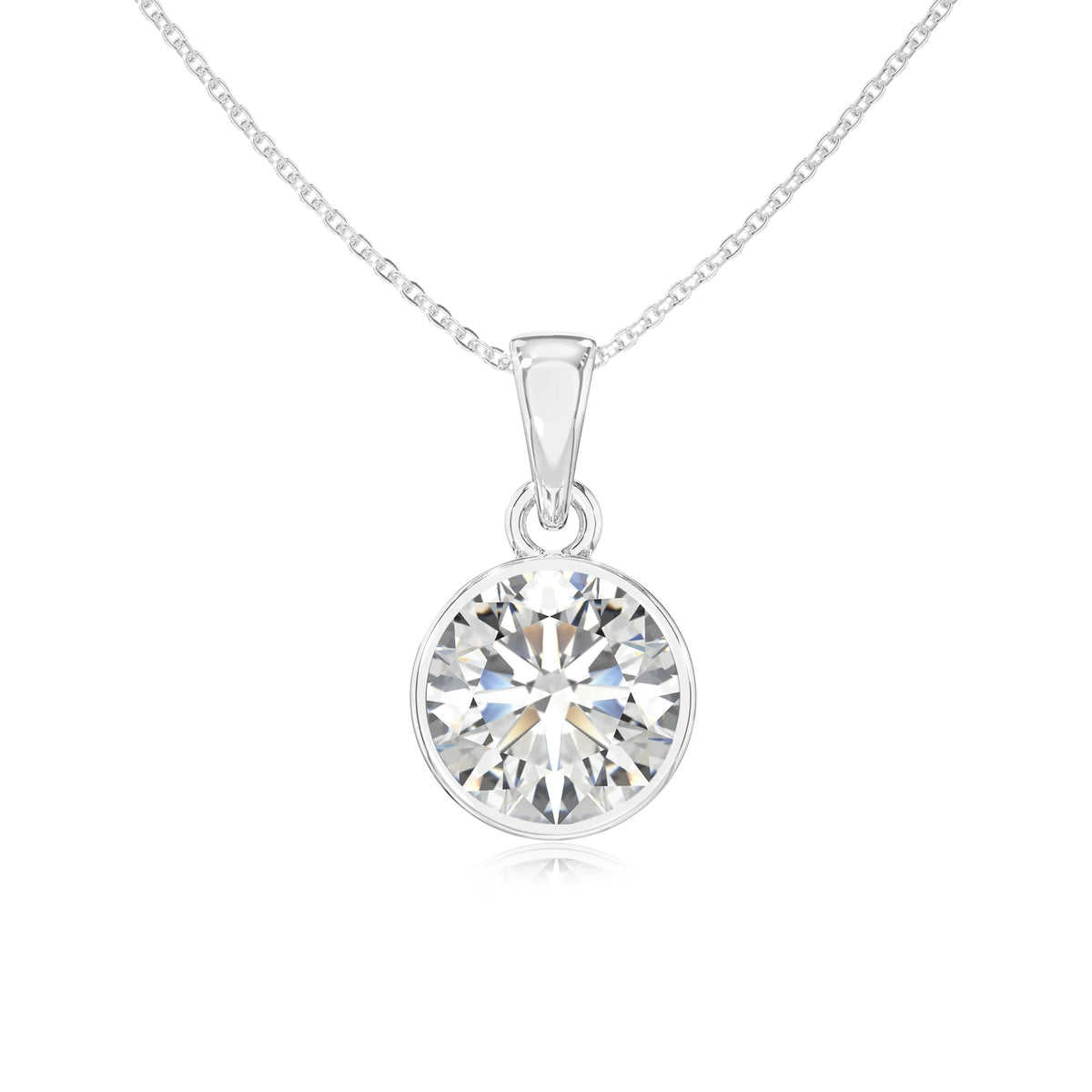 lab grown moissanite round solitaire necklaces in sterling silver 