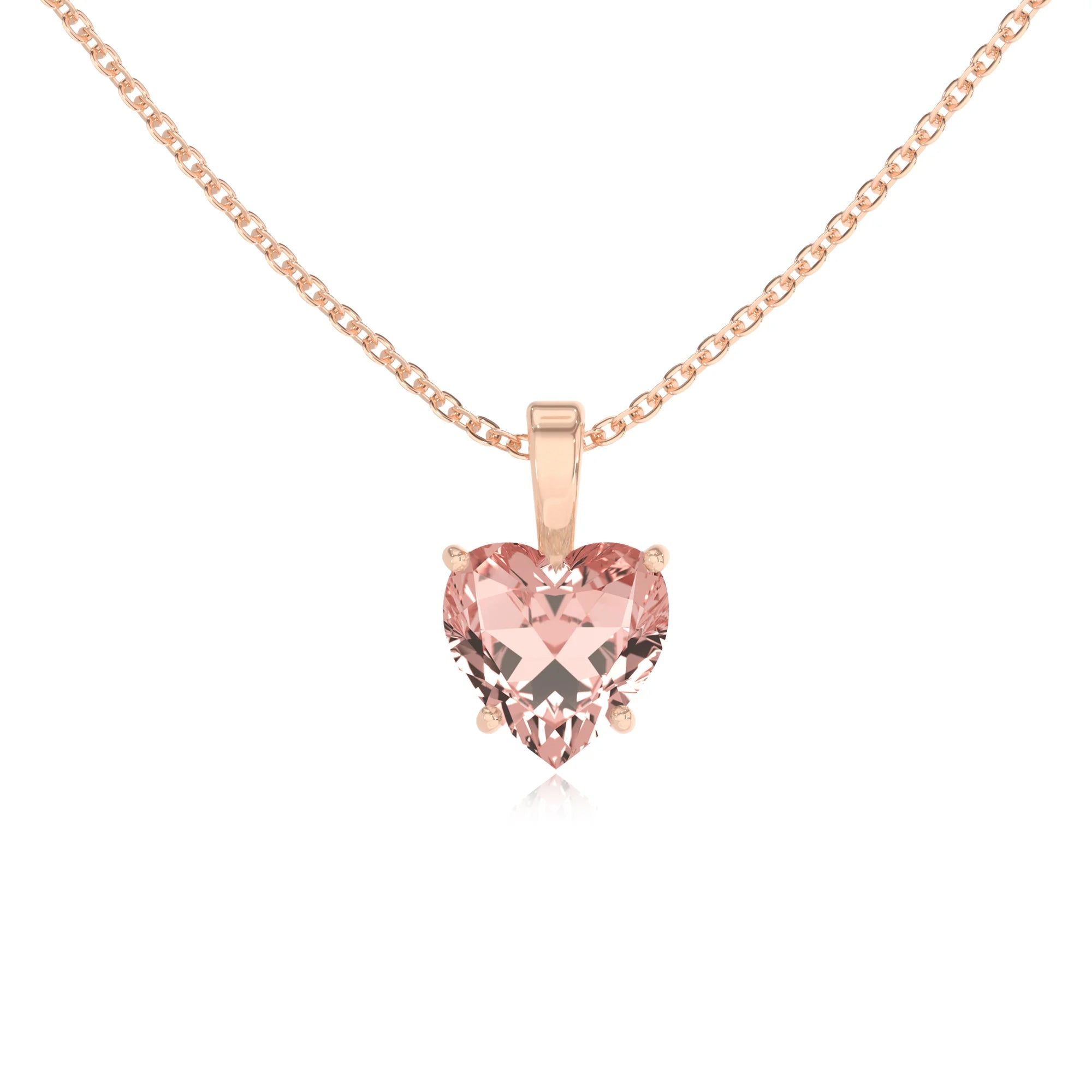 lab grown morganite heart solitaire necklaces in rose gold 