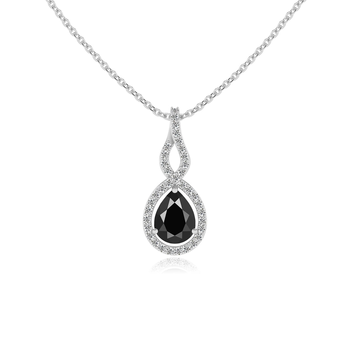 natural black-onyx pear necklaces in white gold 